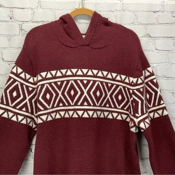 Goodfellow Knit Hooded Sweater Mens Size XXL Burgundy/White Pullover Soft Preppy - Picture 4 of 11